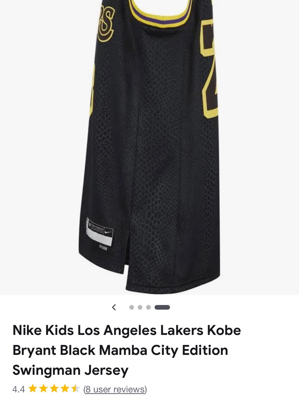 Nike Kids Black and Yellow Lakers Kobe Mamba City Jersey